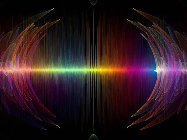 波函数系列 彩色正弦振动的背景 光和分形元素 以补充设计的声音均衡器 音乐频谱和量子概率的主题 — 图库照片