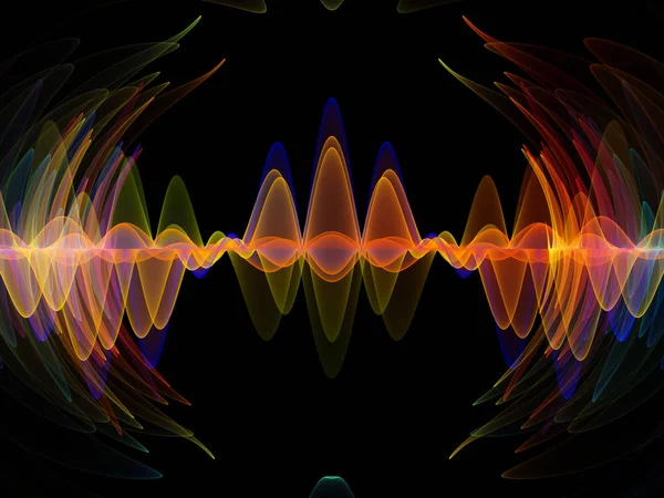 波函数系列 彩色正弦振动 光和分形元素在声均衡器 音乐谱和量子概率问题上的背景组成 — 图库照片