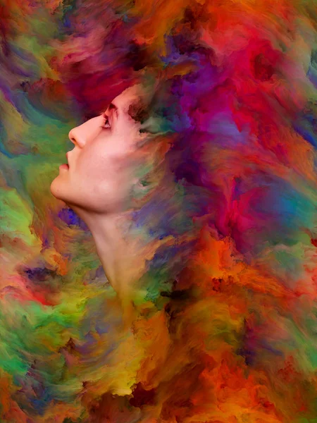 Woman\'s World series. Composition of female portrait fused with vibrant paint suitable as a backdrop for the projects on feelings, emotions, inner world, creativity and imagination
