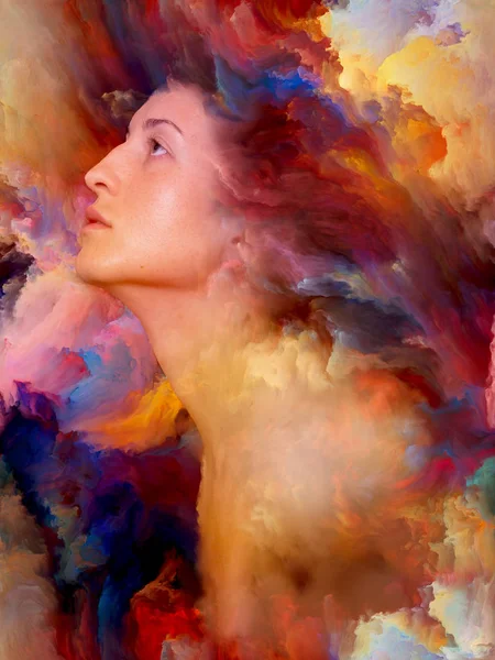 女人的世界系列 女性肖像的背景与充满活力的油漆融合 以补充你的设计 在感情 内心世界 创造力和想象力的主题 — 图库照片