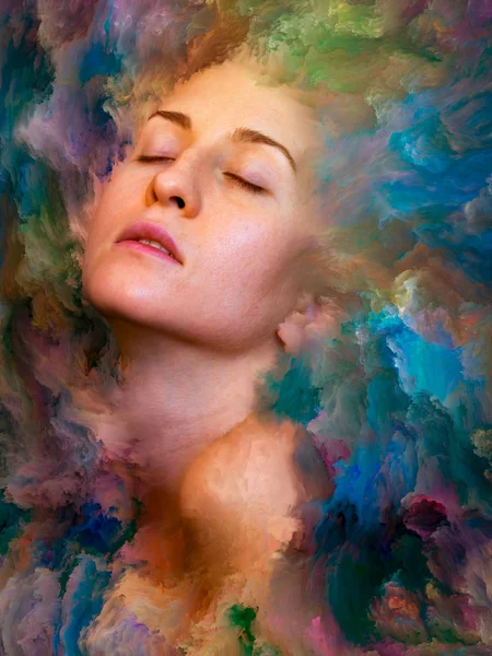 Série Mondiale Interaction Portrait Féminin Fusionné Avec Une Peinture Vibrante — Photo