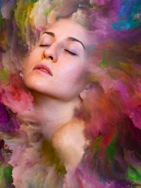 Série Mondiale Interaction Portrait Féminin Fusionné Avec Une Peinture Vibrante — Photo