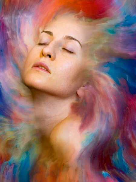 Her World Series Design Composed Female Portrait Fused Vibrant Paint — Stock Photo, Image