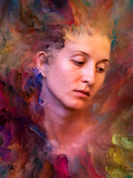 Dış Serisi Kadın Portre Canlı Boya Ile Erimiş Duygular Duygular — Stok fotoğraf