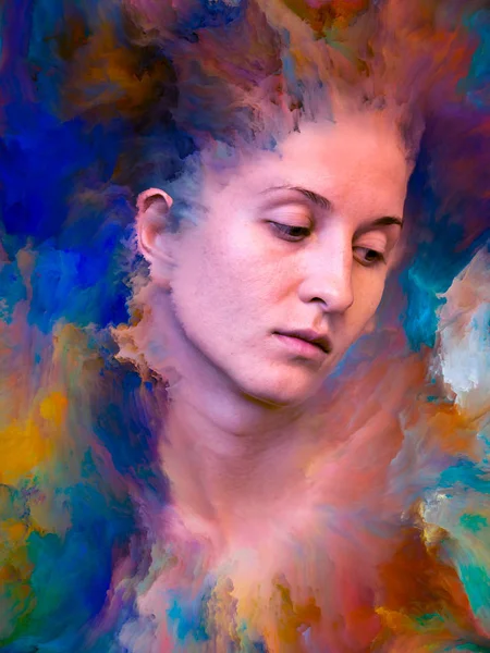 Série Composição Retrato Feminino Fundido Com Tinta Vibrante Com Relação — Fotografia de Stock