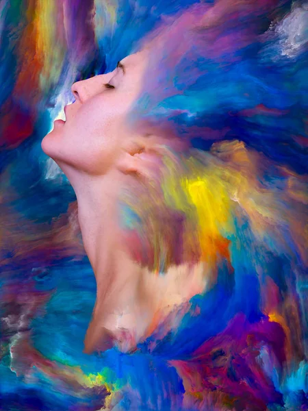 Series Design Composed Female Portrait Fused Vibrant Paint Metaphor Subject — Stock Photo, Image