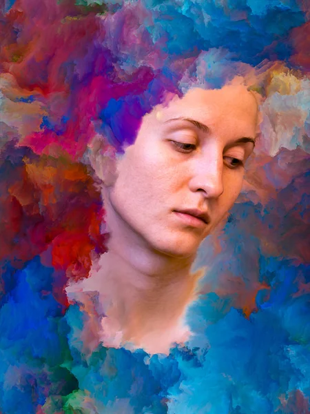 Her World Series Composition Female Portrait Fused Vibrant Paint Suitable — Stock Photo, Image