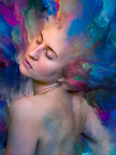 Her World Series Composition Female Portrait Fused Vibrant Paint Projects — Stock Photo, Image