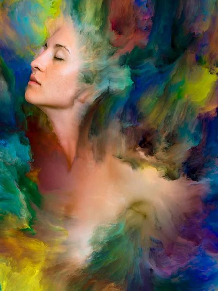 Série Mondiale Composition Portrait Féminin Fusionné Avec Peinture Vibrante Pour — Photo