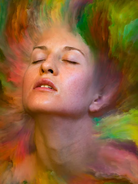 Her World Series Creative Arrangement Female Portrait Fused Vibrant Paint — Stock Photo, Image