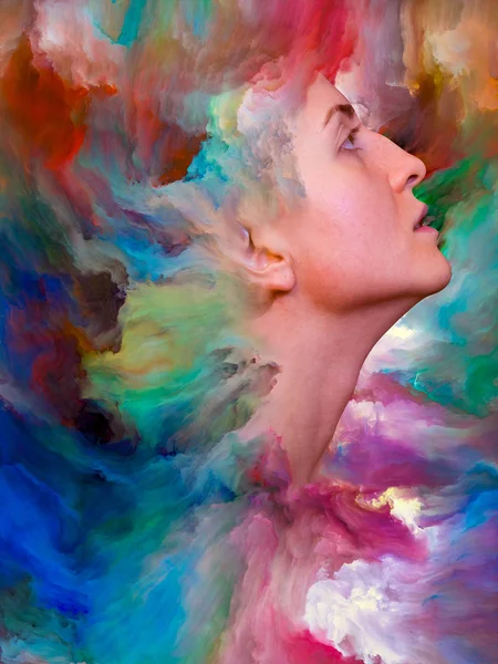 Série Mondiale Fond Composé Portrait Féminin Fusionné Avec Peinture Vibrante — Photo