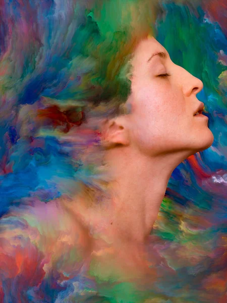 Série Mondiale Fond Artistique Portrait Féminin Fusionné Avec Peinture Vibrante — Photo