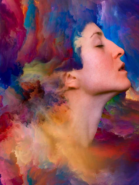 Serie Mundial Disposición Creativa Del Retrato Femenino Fusionado Con Pintura — Foto de Stock