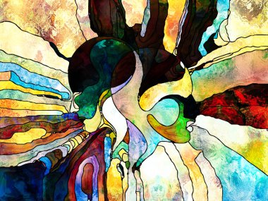 Lekeli Glass Forever serisi. Tasarım, yaratıcılık ve hayal gücü konularındaki insan profilleri, sembolleri ve renk kalıplarından oluşan soyut tasarım