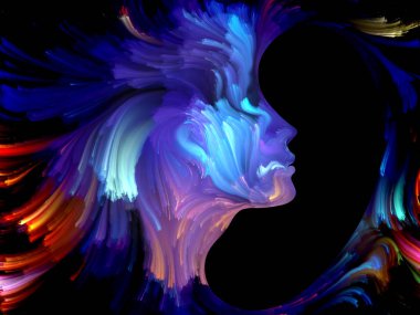 Boya serisi yüz. Tasarım projeleri için fon olarak hizmet etmek için renkli insan portresi yapılan sanat, hayal gücü, yaratıcılık ve feminizm için ilgili