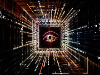 Dizi izliyor. Göz, hareket yollar ve fraktal desenler bilgi teknolojisi, güvenlik, gizlilik, iletişim konusunda Composition3d çizimi