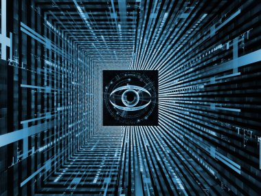 Dizi izliyor. göz, hareket yollar ve fraktal desenler bilgi teknolojisi, güvenlik, gizlilik, iletişim konusunda 3D çizimi