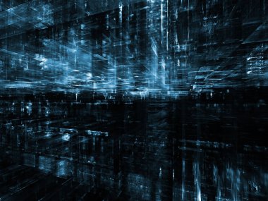 Sanal uzay serisi. Bilgi teknolojisi, bilgisayar ve iletişim konusunda perspektif içinde 3d fraktal tasarım arka plan kompozisyonu