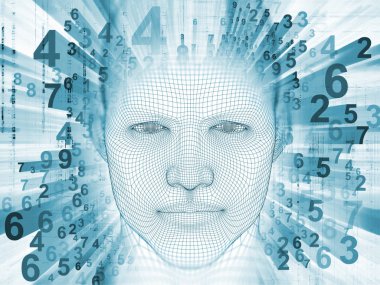 3D render - zihin alan serisi. Tel kafes insan modeli ve fraktal patters yapay zeka, bilim ve teknoloji konusunda başkanı soyut tasarım yapılmış