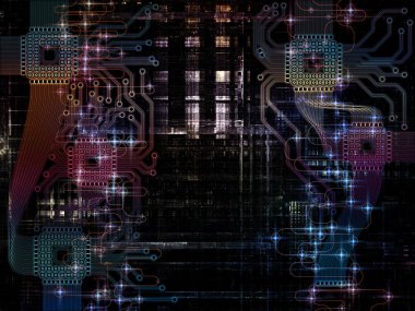 Bilgisayar Bağlantısı serisi. Teknoloji, ekipman ve bilgisayar donanımı konularında işlemci, ana kart izleri ve dijital elementlerin düzenlenmesi