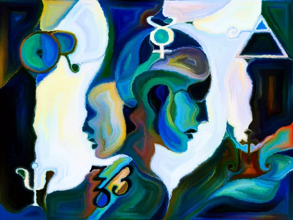 Stained Glass Forever Series Composition Human Profiles Sacred Symbols Color — Stock Photo, Image