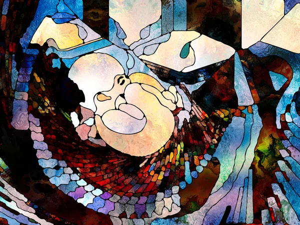 Vitray sonsuza dek serisi. Çocuk bebek sembolü organik doğrultusunda birlik, insan ve doğa konusunda patters.