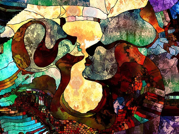 Stained Glass Forever Составление Цветовых Фрагментов Шаблонов Форм Символов Подходящих — стоковое фото