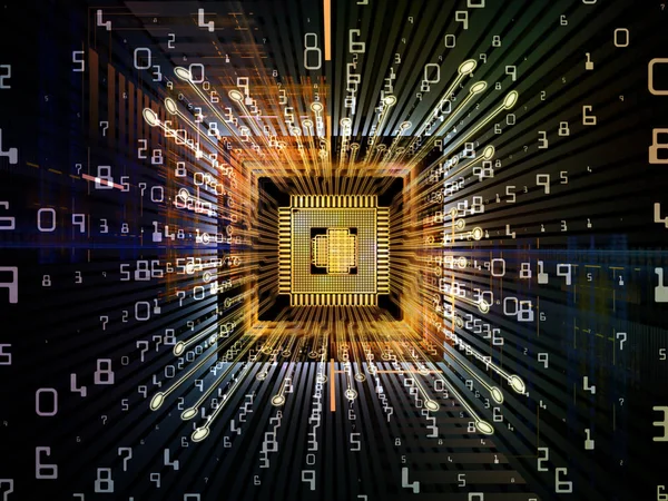 Bilgi işlem makinesi serisi. bilgisayar bilimi, dijital dünyada, sanal gerçeklik ve modern teknoloji Cpu 3D çizimi için perspektif fraktal ortamında ile çalışır