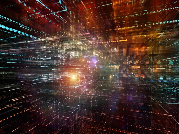 Sanal uzay serisi. Yarı saydam 3B yapısı ile okları sembolleri projeler üzerinde bilgi teknolojisi, bilgisayar ve iletişim için zemin olarak hizmet perspektifte bileşimi