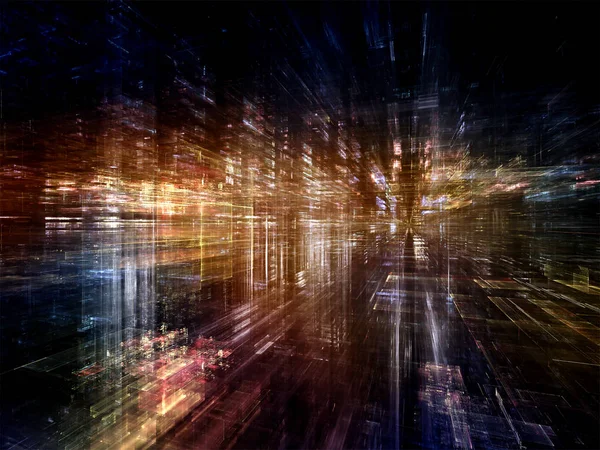 Dijital City serisi. Üç boyutlu Fraktallar ve bilgisayarlar, bilim, sanal gerçeklik ve modern teknoloji konusunda ışık arka plan kompozisyonu