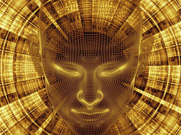 Radyasyon zihin serisi. İnsan beyni, yapay zeka ve sanal gerçeklik projeleri için zemin olarak insan kafasının ve fraktal desenlerin 3 boyutlu yapılandırılması