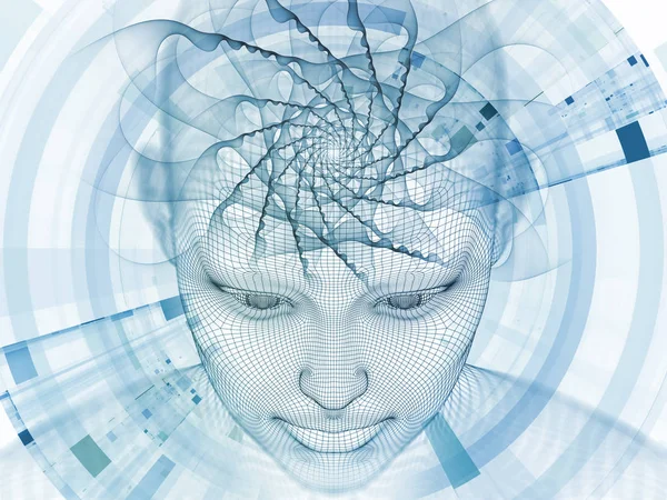 3D render - zihin alan serisi. Tel kafes insan modeli ve fraktal patters yapay zeka, bilim ve teknoloji projeleri için başkanı bileşimi