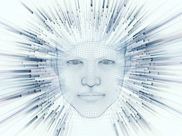 3D render - zihin alan serisi. Tel kafes insan modeli ve fraktal patters yapay zeka, bilim ve teknoloji projeleri için uygun bir zemin olarak başkanı bileşimi