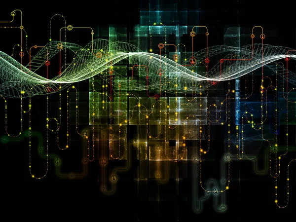 Bağlı dünya serisi. Ağ diyagramları, yüksek teknoloji sembolleri ve fraktal desenler oluşmaktadır ve modern teknoloji, eğitim ve bilgisayar iletişim projelerde kullanım için uygun zemin