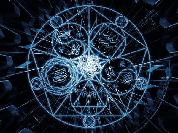 Astral bağlantı serisi. Zodyak ve fraktal geometri sembolleri yaratıcı düzenleme konu büyü, kutsal, gizli ve Astroloji kavramı mecaz olarak