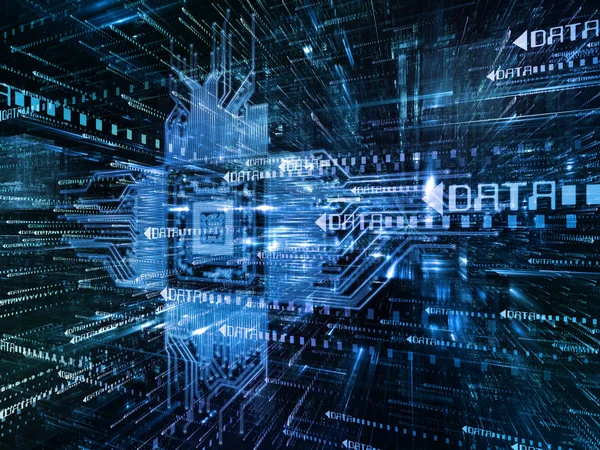 Sanal uzay serisi. 3d veri bulut bilgi teknolojisi, bilgisayar ve iletişim projeler için perspektif içinde Cpu simgesiyle bileşimi
