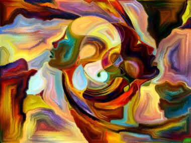 Lekeli Glass Forever serisi. İnsan profillerinin etkileşimi, soyut organik kalıplar ve sanat, yaratıcılık, hayal gücü, iç gerçeklik ve insan ve doğa birliği konularındaki renkler.