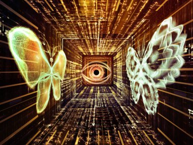 Tanrı numaralarını kaydetmek ve kelebekler serisi. 3D göz, kelebekler ve düşünme, din ve metafizik konusunda matematiksel formüller simgesinin resmi