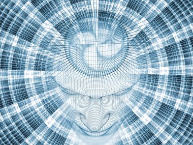 3D render - zihin alan serisi. Tel kafes insan modeli ve fraktal patters yapay zeka, bilim ve teknoloji konusunda başkanı soyut tasarım yapılmış