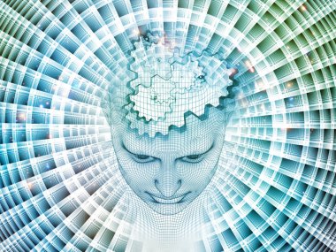 3D render - zihin alan serisi. Tel kafes insan modeli ve fraktal patters başkanı yaratıcı düzenleme, yapay zeka, bilim ve teknoloji konuda kavramı mecaz olarak