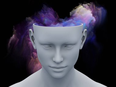 Zihin sis. renkli fraktal bulutlar ile insan kafası 3D çizim sanat, psikoloji, yaratıcılık, hayal ve Düşler konularda için.