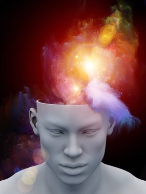 Zihin sis. renkli fraktal bulutlar ile insan kafası 3D çizim sanat, psikoloji, yaratıcılık, hayal ve Düşler konularda için.