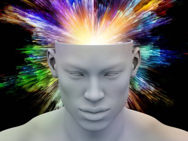 Beyin sis. renk hareket yollar ile insan kafası 3D çizim sanat, psikoloji, yaratıcılık, hayal ve Düşler konularda için.