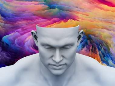 Zihin sis. renkli fraktal bulutlar ile insan kafası 3D çizim sanat, psikoloji, yaratıcılık, hayal ve Düşler konularda için.