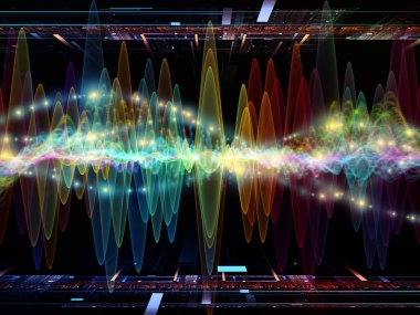 Dalga fonksiyonu serisi. Arka plan yapılmış renkli sinüs titreşimleri, ışık ve ses ekolayzer, projelerde birlikte kullanılması fraktal öğeleri için müzik spektrum ve kuantum olasılık