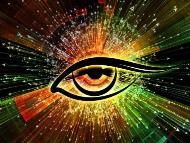 Bilgi serisi gözü. Göz simgesini ve ok bilim, eğitim ve modern teknoloji projeleri için uygun bir zemin olarak patlama