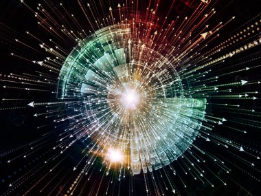 Bilgi patlama serisi. Oklar ve fraktal öğeleri bilim, bilgi teknoloji ve eğitim konusunda patlama düzenlenmesi