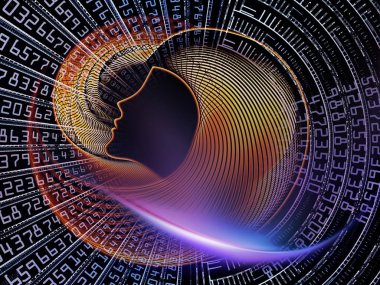 Adam ve numaraları serisi. Kompozisyon sembolik insan profili ve basamak bir fon olarak bilim, bilgi teknolojileri ve eğitim projeleri için uygun