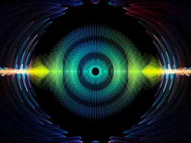 Dalga fonksiyonu serisi. Renkli sinüs titreşimlerin aranjman, ışık ve fraktal elemanları ses ekolayzer, projeler için fon olarak müzik spektrum ve kuantum olasılık