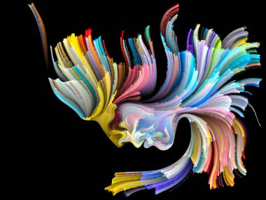 Yüz renk serisi. İnsan profili ve boya konu yaratıcılık, tasarım, iç dünya, insan doğası ve sanatsal ruhu için hareketli renkli çizgiler yaratıcı düzenleme